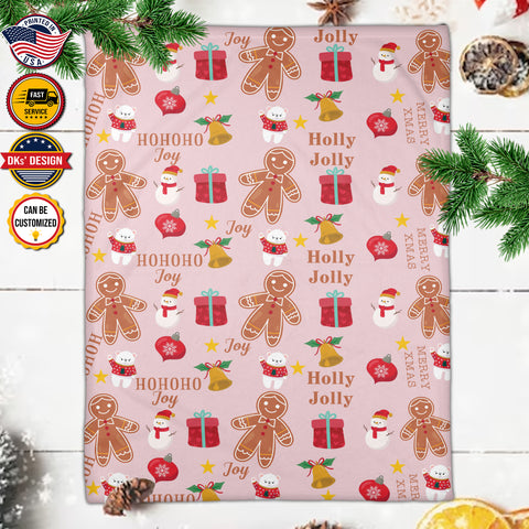 Image of Personalized Christmas Blanket, Custom Christmas Gingerbread Man Blanket, Holly Jolly Christmas Blanket, Baby Shower Gift, Christmas Gifts