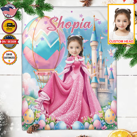 Image of Personalized Easter Blanket, Custom Easter Egg Balloons Blanket, Blanket for Easter Day, Princess Blanket for Girl for Daughter, Holiday Easter Gift