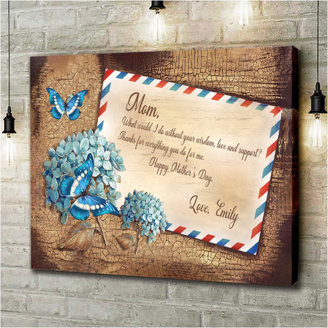 Image of Personalized Name Mom Canvas, Mom Blue Hydrangea Canvas for Mom for Mother, Customized Mother's Day Gifts