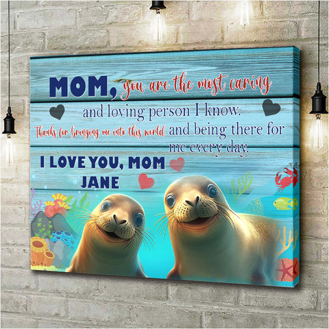 Image of Personalized Name Mom Canvas, Sea Lion To Mom From Daughter Canvas, Customized Mother's Day Gifts