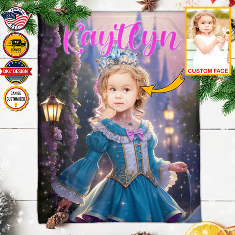 Image of Personalized Princess Custom Face And Custom Name Blanket, Girl Blanket, Princess Blanket for Girl, Gift For Daughter, Baby Shower Gift