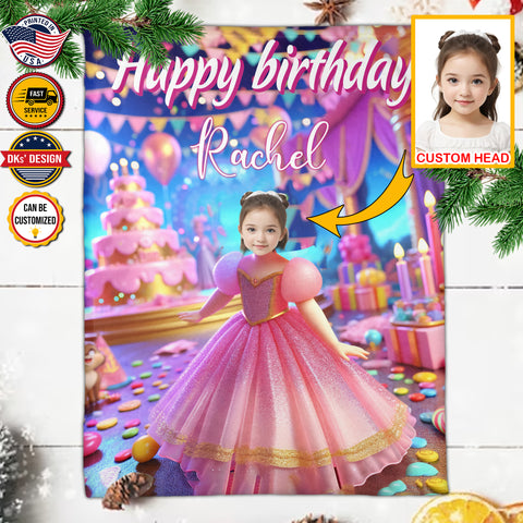 Image of Personalized Royal Birthday Princess Custom Face And Custom Name Blanket, Fairy Tale Girl Blanket, Princess Blanket for Girl, Baby Shower Gift