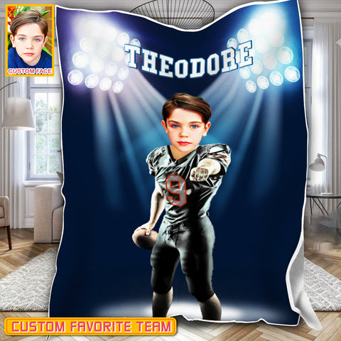 Image of Personalized Name & Photo Under The Spotlight American Football Blanket, Sport Blanket, Football Lover Gift