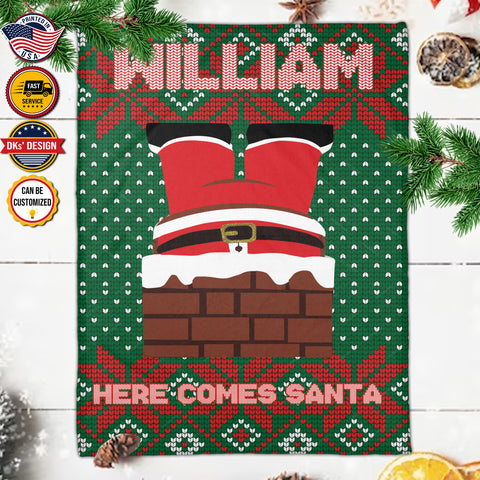 Image of Personalized Christmas Blanket, Here Come Santa Custom Name Blanket, Santa Claus Blanket, Baby Christmas Blanket, Christmas Gifts