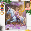 Personalized Princess Riding Unicorn Custom Face And Custom Name Blanket, Fairy Tale Girl Blanket, Princess Blanket for Girl,Baby Shower Gift