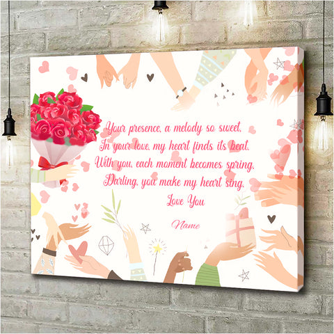 Image of Personalized Valentine Canvas, Your Presence Custom Name Canvas, Customized Valentine's Day Gifts