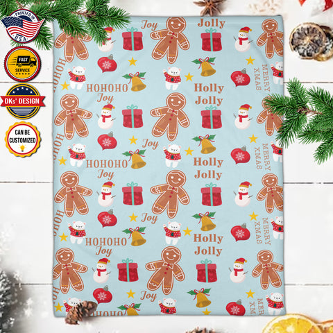 Image of Personalized Christmas Blanket, Custom Christmas Gingerbread Man Blanket, Holly Jolly Christmas Blanket, Baby Shower Gift, Christmas Gifts