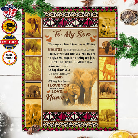 Image of Personalized To My Son Elephant Blanket, Custom Name Blanket, Message Blanket, Elephant Blanket For Son, Son Elephant Blanket, Boy Blanket