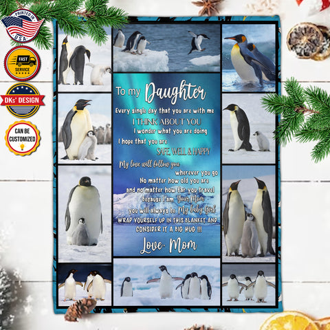 Image of Personalized Penguin To My Daughter Blanket, Message Blanket, Daughter Blanket, Family Penguin Blanket, Blanket for Girl for Daughter