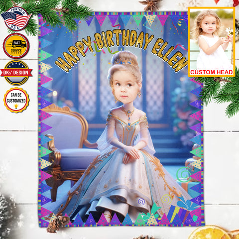 Image of Personalized Baby Birthday Blanket, Custom Princess With Birthday Cake Blanket, Fairy Tale Girl Blanket, Baby Shower Gift, Christmas Gifts