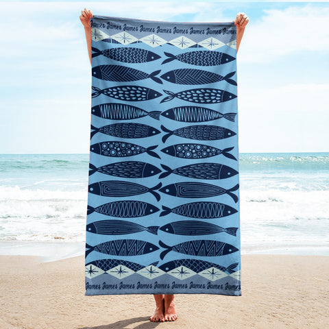 Image of Personalized Name Abstract Fish Ocean Animals Beach Towel