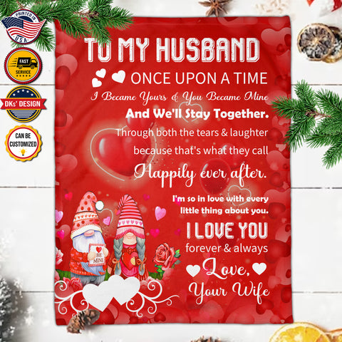 Image of Personalized Valentine Blanket, Custom Valentine Gnomes Be Mine Blanket, To My Husband Blanket, Message Blanket, Valentine's Gift
