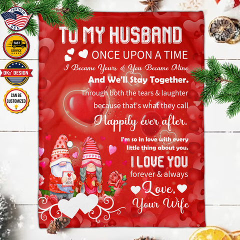Image of Personalized Valentine Blanket, Custom Valentine Gnomes Be Mine Blanket, To My Husband Blanket, Message Blanket, Valentine's Gift