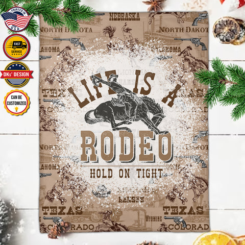 Image of Personalized Cowboy Blanket, Custom Cowboy Blanket, Life Is A Rodeo Hold On Tight Blanket, Christmas Cowboy Blanket, Christmas Gifts