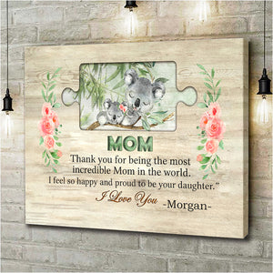 Personalized Mom Canvas, Custom Koala Mom Canvas, Thank You Mom Canvas Wallarts From Daughter, Mother's Day Gifts