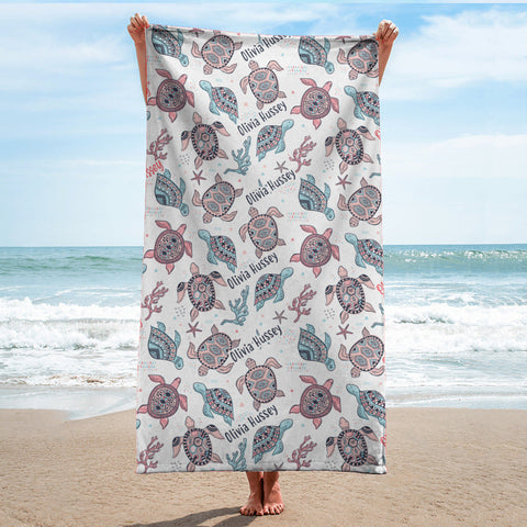 Image of Personalized Name Ocean Sea Turtles Lovers Sea Animal Beach Towel