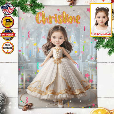 Image of Personalized Fairytale Blanket, Royal Castle Dream Blanket, Custom Face And Name Blanket, Girl Blanket, Princess Blanket for Girl, Gift For Daughter
