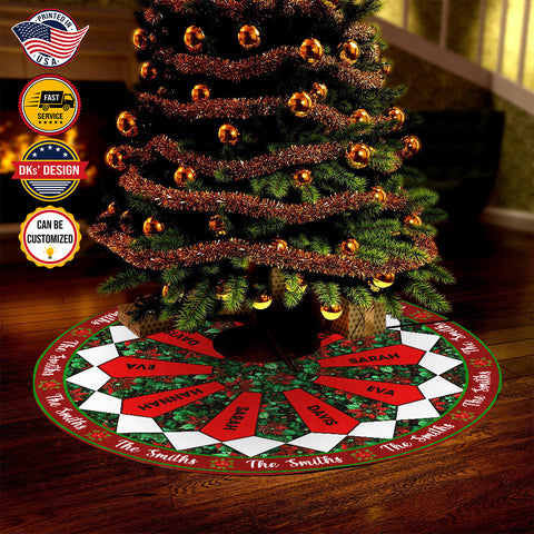 Image of Personalized Name Christmas Tree Skirt, Family Names Tree Skirt, Christmas Tree Skirt 44″× 44″, Christmas Gift