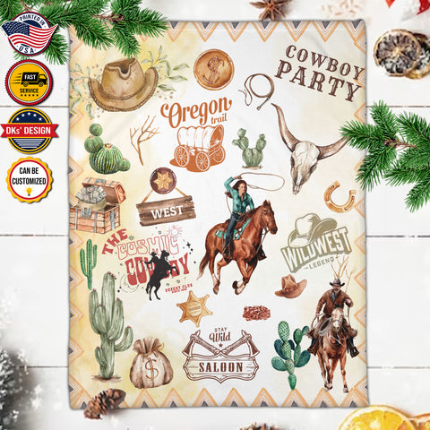 Image of Personalized Cowboy Blanket, Custom Wild West Oregon Trail Blanket, Christmas Cowboy Blanket, Birthday Gifts, Christmas Gifts