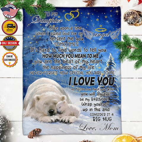 Image of Personalized Daughter Blanket, Custom Polar Bear Daughter Blanket, To My Daughter Blanket, Message Blanket, Baby Shower Gift, Gift For Daughter