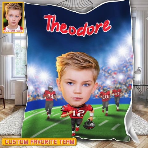 Image of Personalized Name & Photo Kid Big Face American Football Blanket, Sport Blanket, Football Player Blanket, Boy Blanket, Football Lover Gift