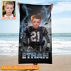 Personalized Name & Photo Break Thunder American Football Beach Towel, Sport Beach Towel, Football Lover Gift