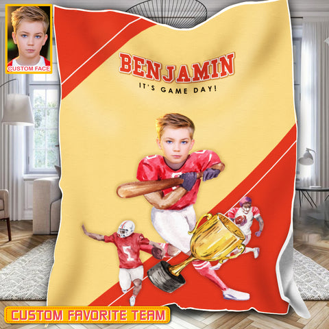 Image of Personalized Name & Photo It’s Game Day American Football Blanket, Sport Blanket, Football Lover Gift