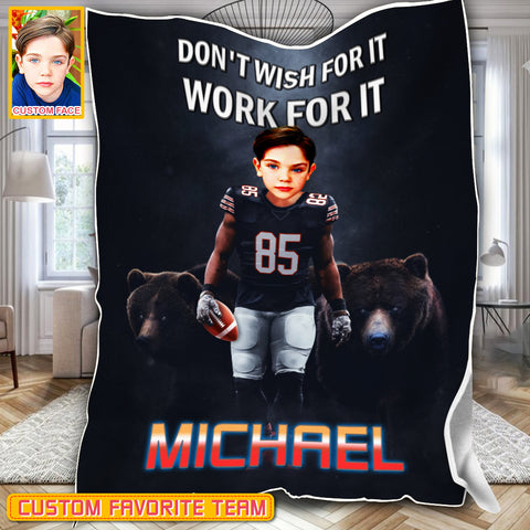 Image of Personalized Name & Photo Don't Wish For It Work For It American Football Blanket, Sport Blanket, Football Lover Gift