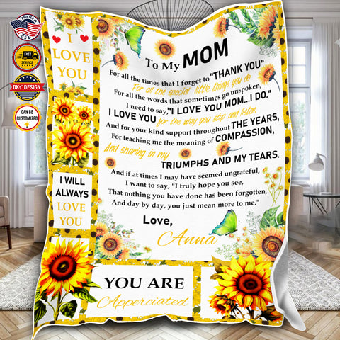 Image of Personalized Mom Blanket, Sunflower To My Mom Blanket, Message Blanket, Customized Mother's Day Gifts