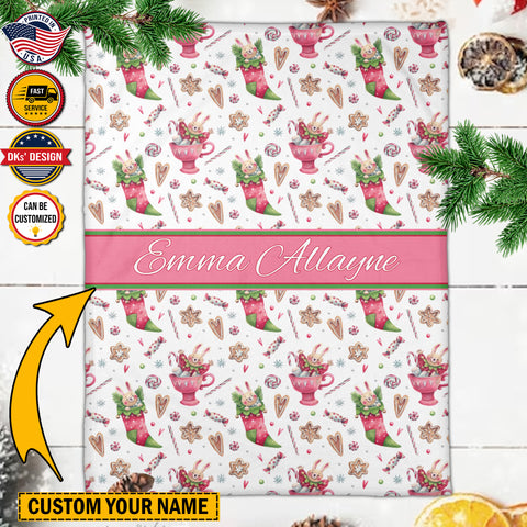 Image of Personalized Watercolor Christmas Socks And Cups Custom Name Blanket, Personalized Christmas Blanket, Baby Shower Gift, Christmas Gifts