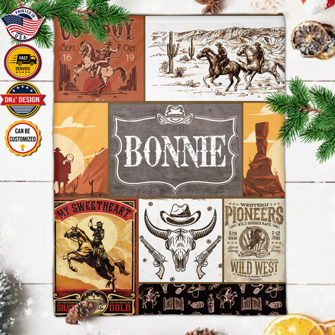 Image of Personalized Cowboy With Custom Name Blanket, Personalized Cowboy Kid Blanket, Christmas Baby Blanket, Birthday Gifts, Christmas Gifts