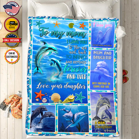 Image of Personalized Mom Blanket, Custom Dolphin To My Mom Blanket, Dolphin Blanket, Message Blanket, Ocean Animals Blanket, Mother's Day Gifts