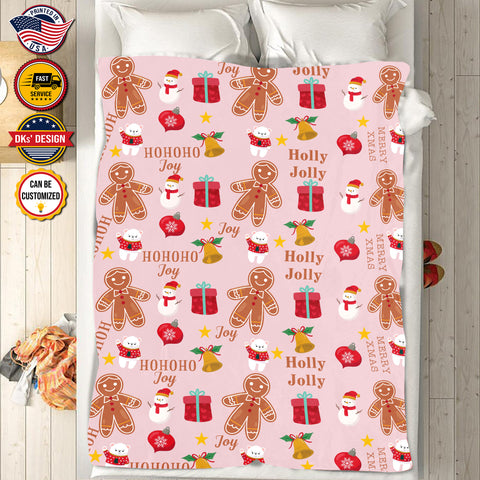 Image of Personalized Christmas Blanket, Custom Christmas Gingerbread Man Blanket, Holly Jolly Christmas Blanket, Baby Shower Gift, Christmas Gifts
