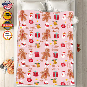 Personalized Christmas Blanket, Custom Christmas Gingerbread Man Blanket, Holly Jolly Christmas Blanket, Baby Shower Gift, Christmas Gifts