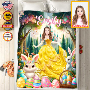 Personalized Easter Blanket, Easter Eggs In The forest Custom Face And Name Blanket, Blanket for Easter Day, Princess Blanket for Girl, Easter Gift