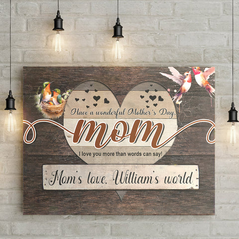 Image of Personalized Name Mom Canvas, Hummingbird Mom From Son Canvas for Mom for Mother, Customized Mother's Day Gifts