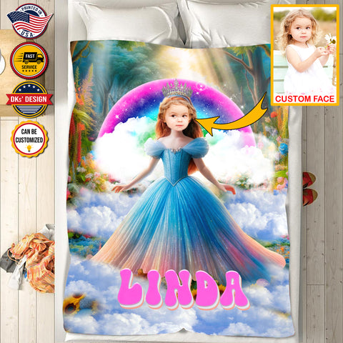 Image of Personalized Sunflower Forest Princess Custom Face And Custom Name Blanket, Girl Blanket, Princess Blanket for Girl, Gift For Daughter