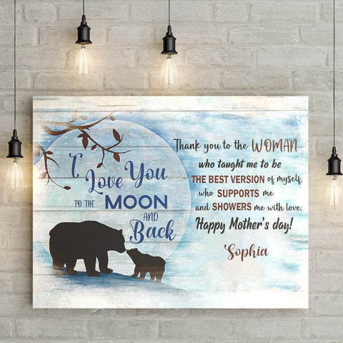 Image of Personalized Name Mom Canvas, Bear Mom And Child Canvas for Mom for Mother, Customized Mother's Day Gifts