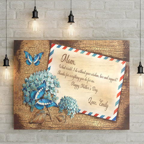 Image of Personalized Name Mom Canvas, Mom Blue Hydrangea Canvas for Mom for Mother, Customized Mother's Day Gifts