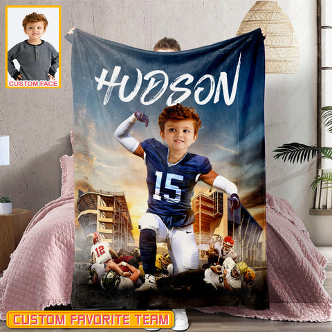 Image of Personalized Name & Photo Winner American Football Blanket, Sport Blanket, Football Lover Gift
