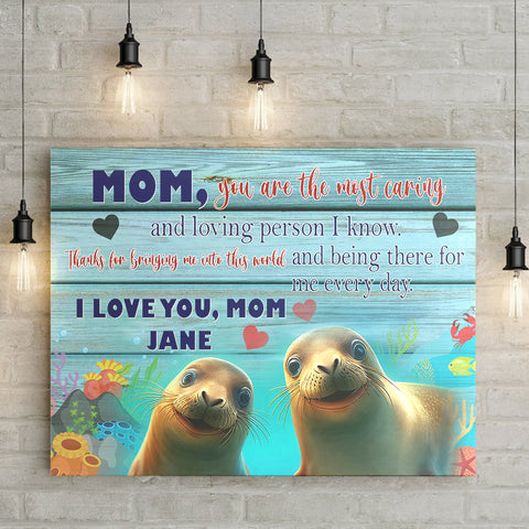 Image of Personalized Name Mom Canvas, Sea Lion To Mom From Daughter Canvas, Customized Mother's Day Gifts