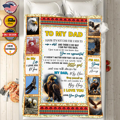 Image of Personalized To My Dad Blanket, Eagle Message Blanket, Customized Father's Day Gifts, Blanket Gift for Dad, Gift from Daughter
