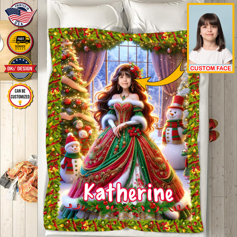 Image of Personalized Christmas Blanket, Cozy Christmas Princess Custom Face And Name Blanket, Girl Christmas Blanket, Princess Blanket, Christmas Gifts