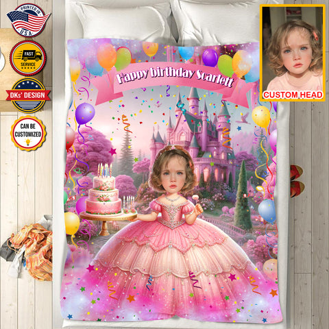 Image of Personalized Baby Birthday Blanket, Custom Royal Girl Birthday Bliss Blanket, Fairy Tale Girl Blanket, Baby Shower Gift, Christmas Gifts