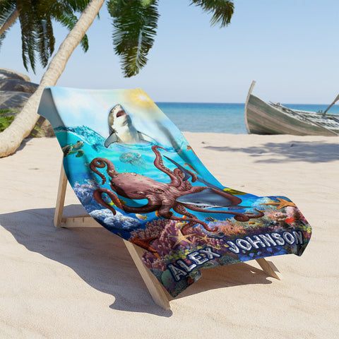 Image of Personalized Name Shark Under The Sea Creature Beach Towel