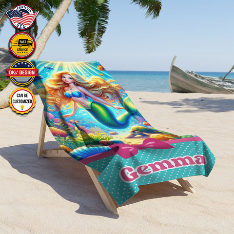 Image of Personalized Name The Little Mermaid Under The Sea Beach Towel