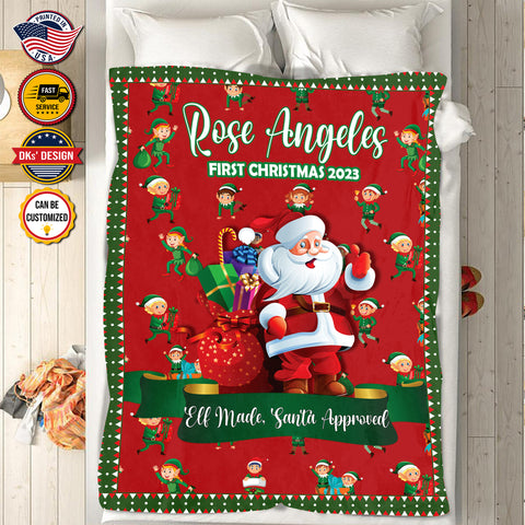 Image of Personalized Elf First Christmas Custom Name Blanket, Baby First Christmas, Christmas Baby 2023 Blanket, Christmas Gifts