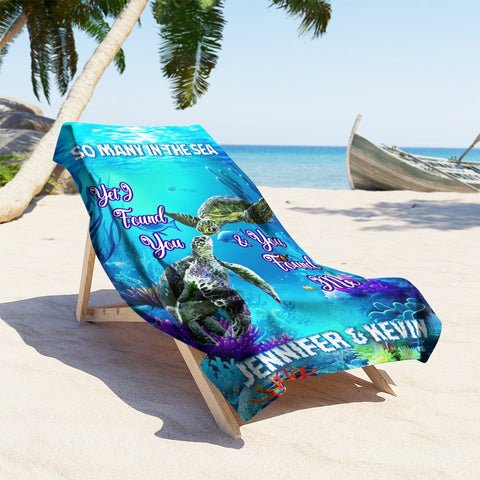Image of Personalized Name So Many In The Sea We Found Each Other Turtle Beach Towel