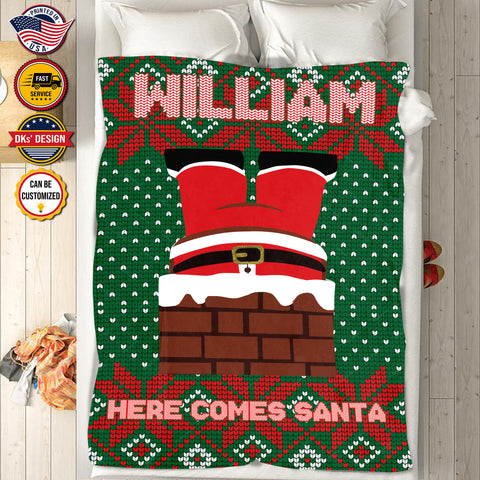 Image of Personalized Christmas Blanket, Here Come Santa Custom Name Blanket, Santa Claus Blanket, Baby Christmas Blanket, Christmas Gifts