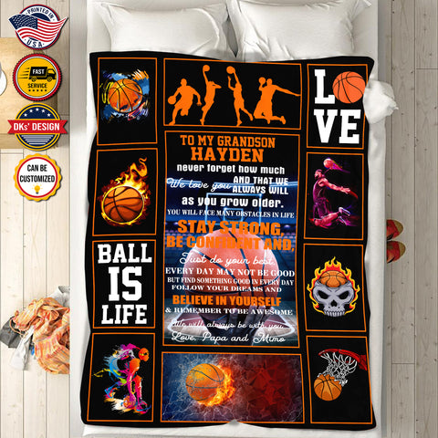 Image of Personalized Basketball Blanket, Custom Basketball Son Blanket, To My Grandson Blanket, Message Blanket, Sport Blanket, Basketball Lovers Gift